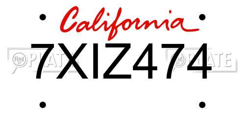 7XIZ474 California License Plate
