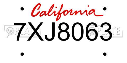 7XJ8063 California License Plate