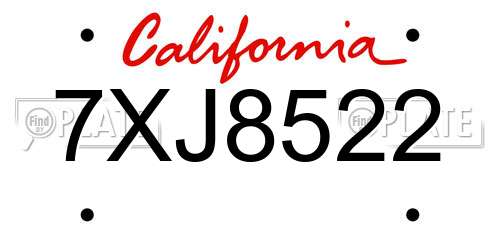 7XJ8522 California License Plate