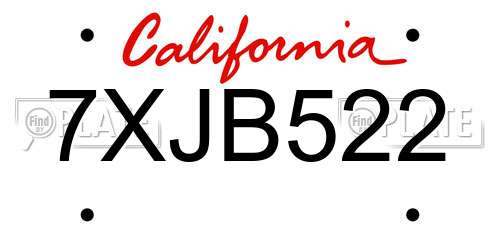 7XJB522 California License Plate