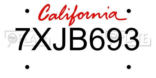7XJB693 California License Plate
