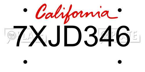 7XJD346 California License Plate