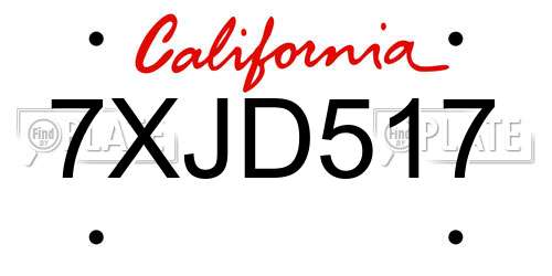 7XJD517 California License Plate