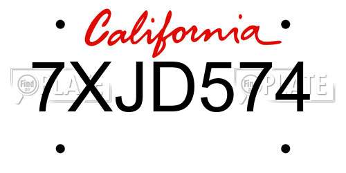 7XJD574 California License Plate