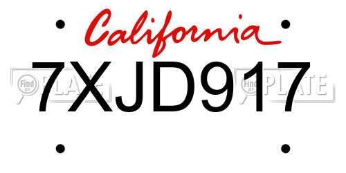 7XJD917 California License Plate