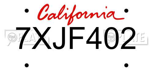 7XJF402 California License Plate