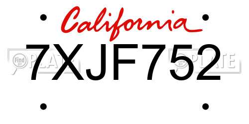 7XJF752 California License Plate