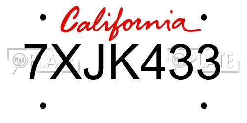 7XJK433 California License Plate
