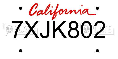 7XJK802 California License Plate