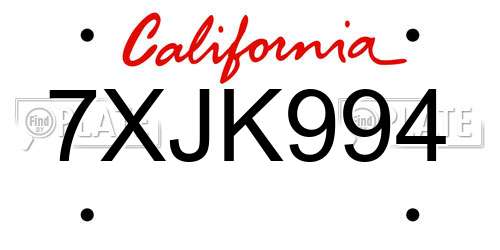 7XJK994 California License Plate