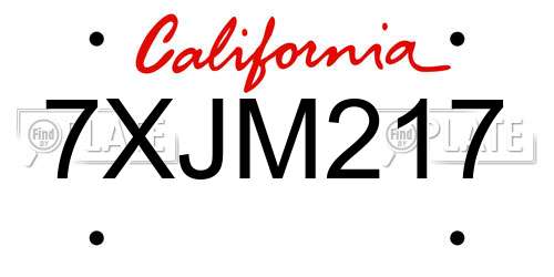 7XJM217 California License Plate