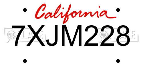 7XJM228 California License Plate