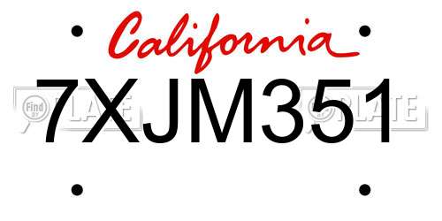 7XJM351 California License Plate