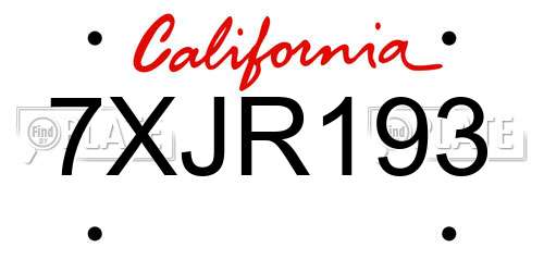 7XJR193 California License Plate