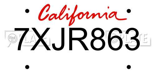7XJR863 California License Plate