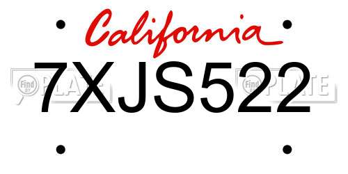 7XJS522 California License Plate