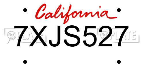 7XJS527 California License Plate