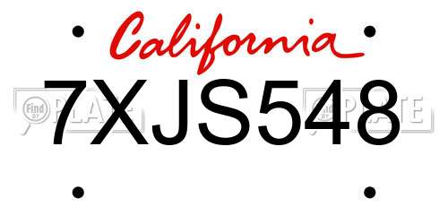 7XJS548 California License Plate