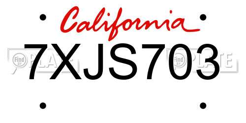 7XJS703 California License Plate