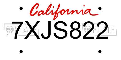 7XJS822 California License Plate