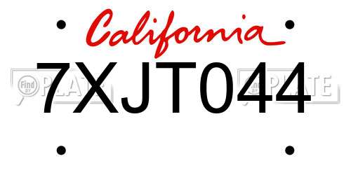 7XJT044 California License Plate