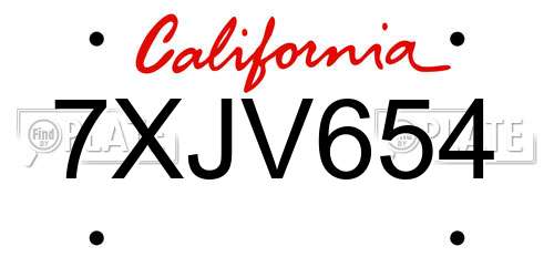 7XJV654 California License Plate