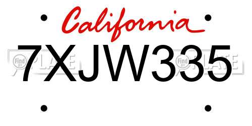 7XJW335 California License Plate