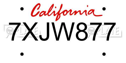 7XJW877 California License Plate