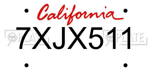 7XJX511 California License Plate
