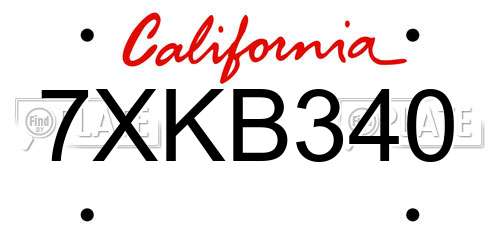 7XKB340 California License Plate