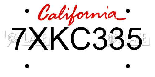 7XKC335 California License Plate