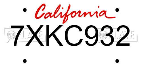 7XKC932 California License Plate