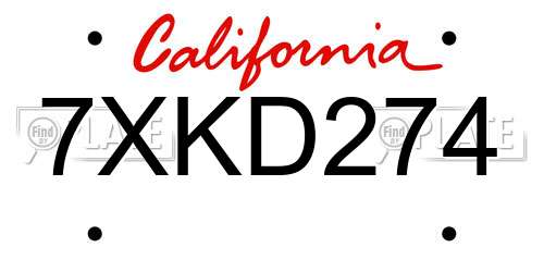 7XKD274 California License Plate