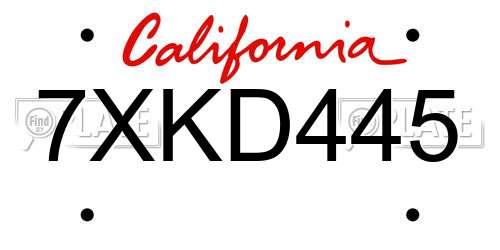7XKD445 California License Plate