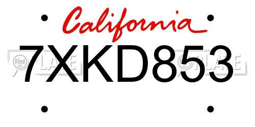 7XKD853 California License Plate