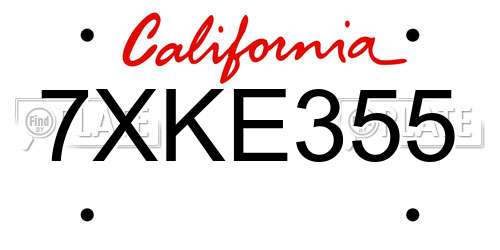 7XKE355 California License Plate