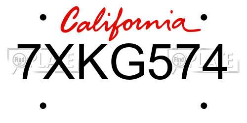 7XKG574 California License Plate