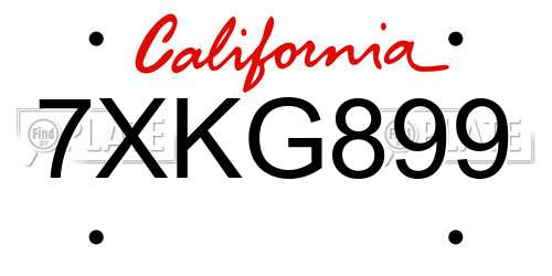 7XKG899 California License Plate