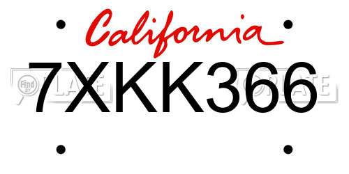 7XKK366 California License Plate