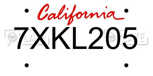 7XKL205 California License Plate