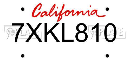 7XKL810 California License Plate