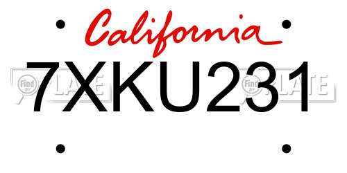 7XKU231 California License Plate