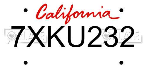 7XKU232 California License Plate