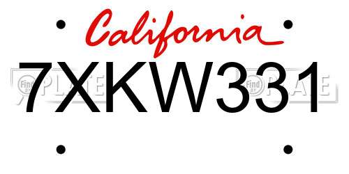 7XKW331 California License Plate