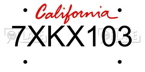 7XKX103 California License Plate