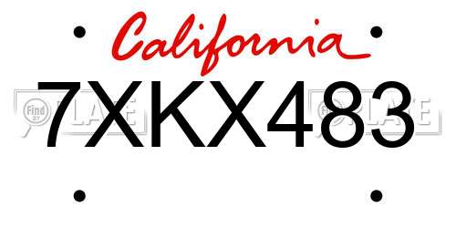 7XKX483 California License Plate