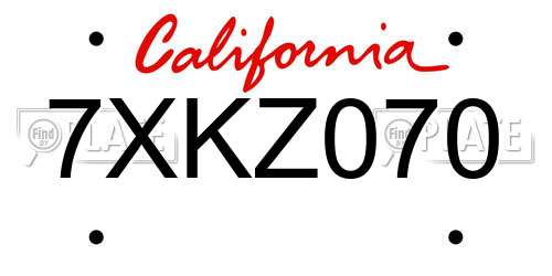 7XKZ070 California License Plate
