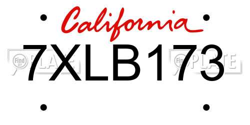7XLB173 California License Plate