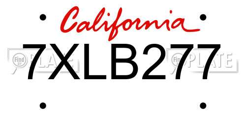 7XLB277 California License Plate