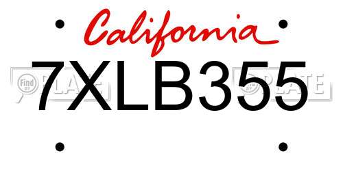 7XLB355 California License Plate